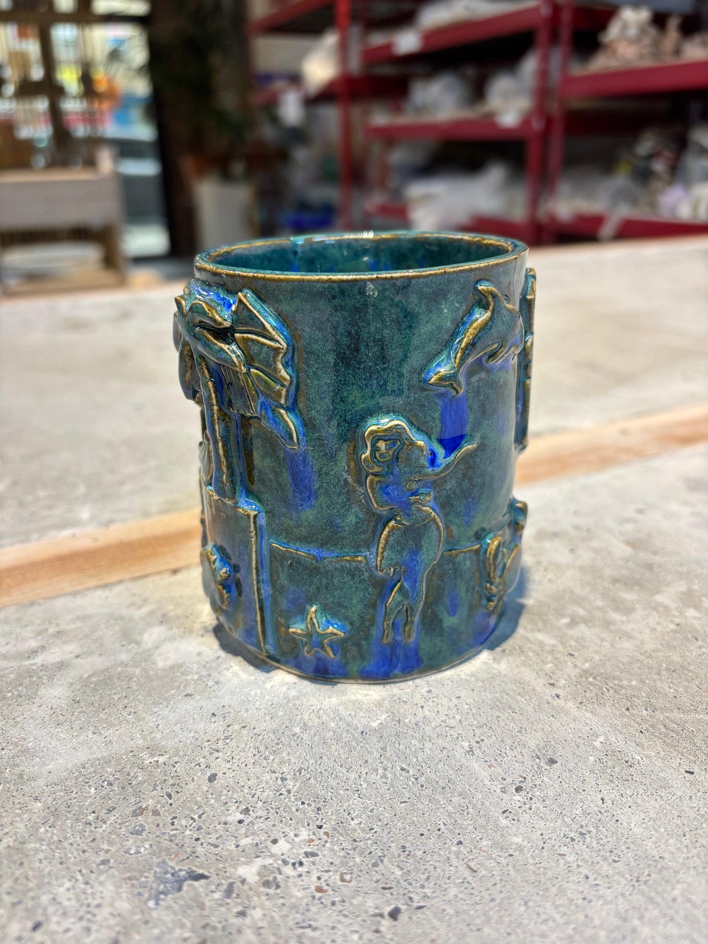 Blue-Green Tiki Bar Mug