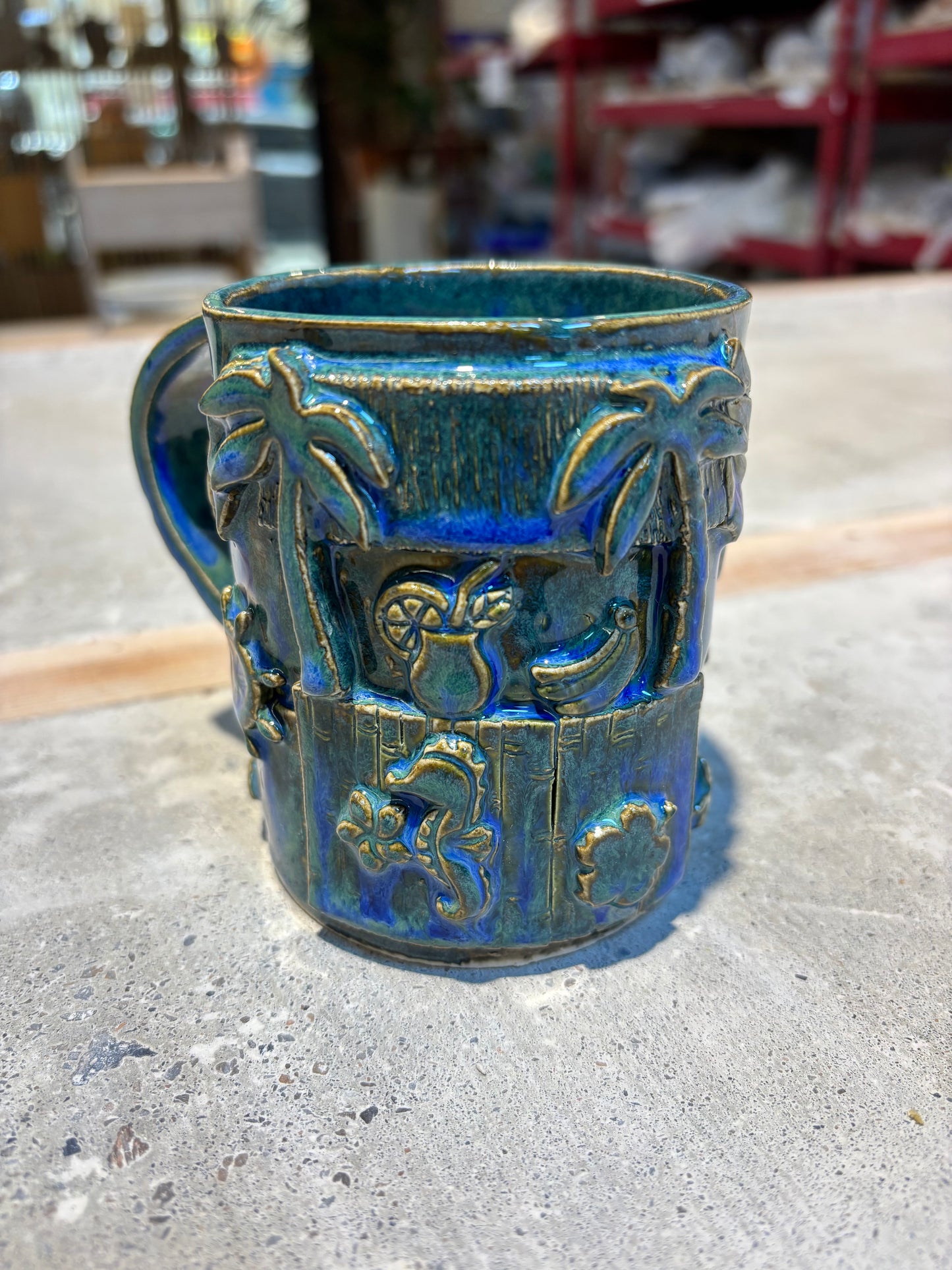 Blue-Green Tiki Bar Mug