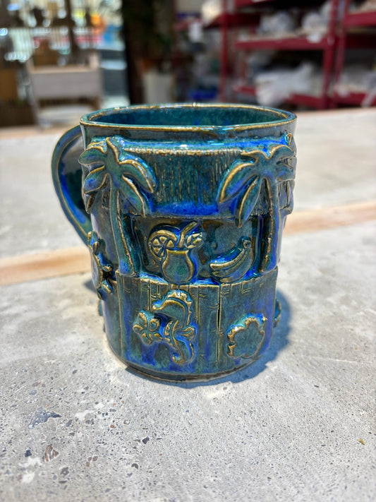 Blue-Green Tiki Bar Mug